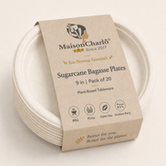 Sugarcane Bagasse Plates 9 in — Eco Hosting Tableware, Pack of 20