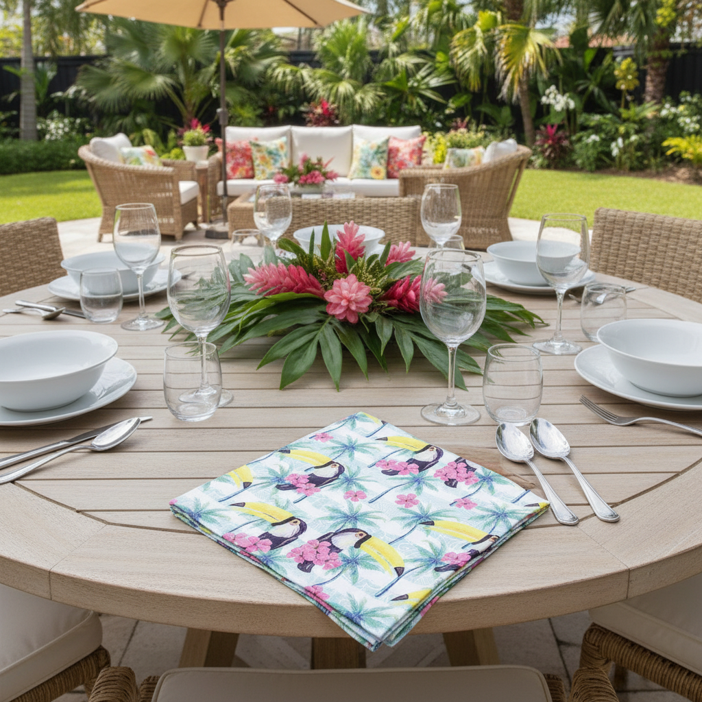 Charlo's Cloth Napkins Set of 4 Tropical Toucan 16" by 16" - Blue