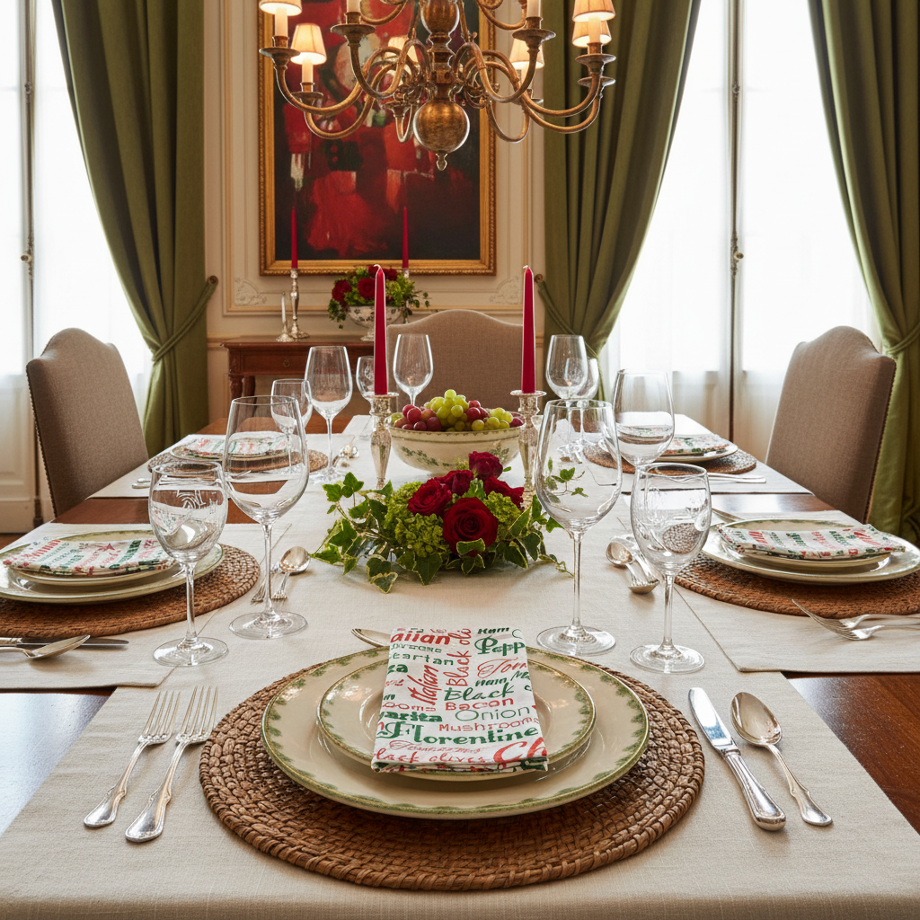 Charlo's Cloth Napkins Set of 4 Mamma Mia 16" by 16" - Green