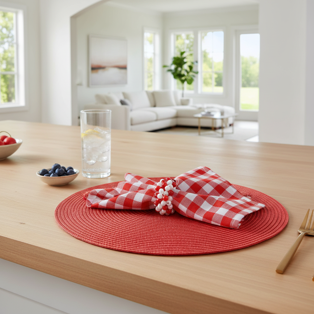 Charlo's Synthetic Cloth Napkins Set of 4 Plaid Red 16" by 16"