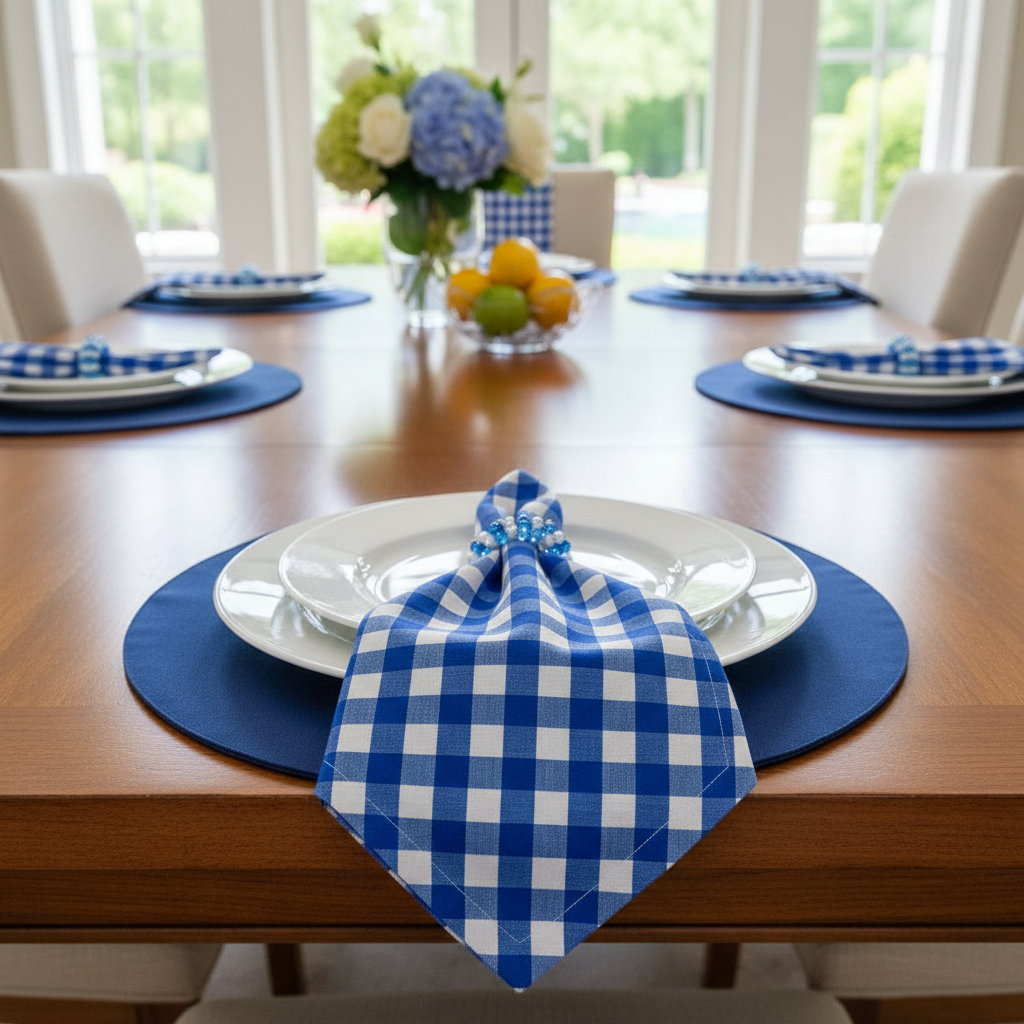 Charlo's Synthetic Cloth Napkins Set of 4 Plaid Blue 16" by 16"