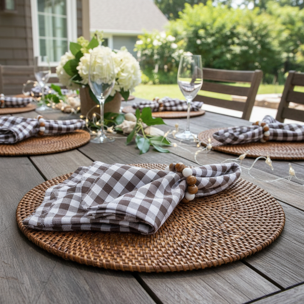 Charlo's Synthetic Cloth Napkins Set of 4 Plaid Brown 16