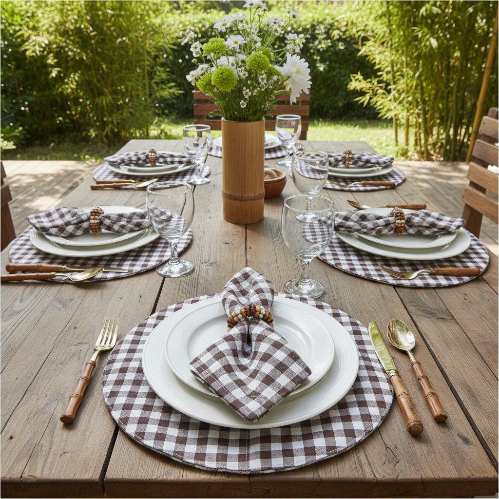 Charlo's Synthetic Cloth Napkins Set of 4 Plaid Brown 16" by 16"