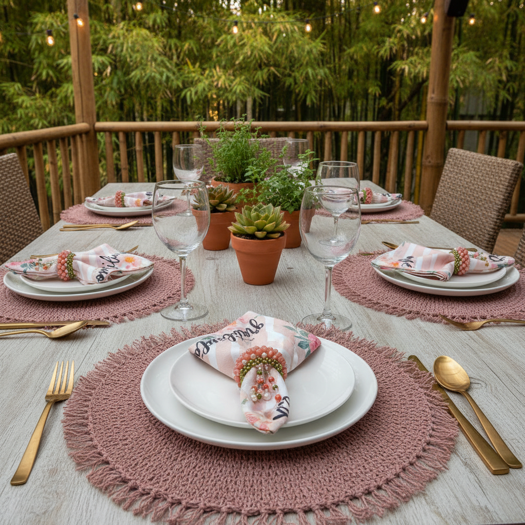 Charlo's Cloth Napkins Set of 4 Good Vibes 16" by 16" - Pink