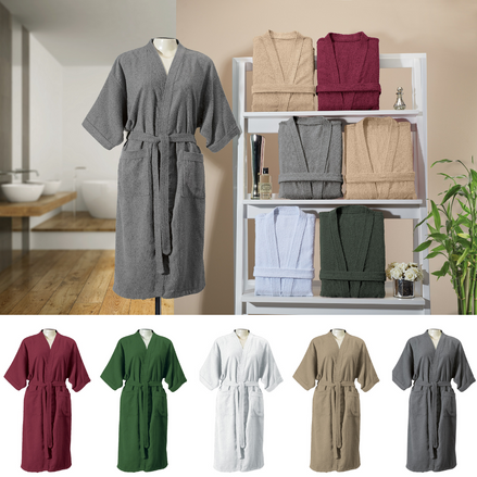 Adult Terry Cotton Bathrobe 39.4 x 21.3 in – 100% Cotton Soft Absorbent Robe One Size