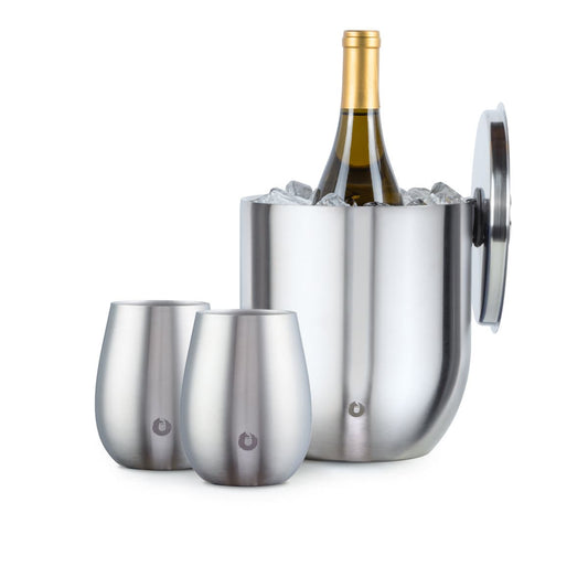 Decor Accessory - Stainless Steel Ice Bucket with Grand Pinot Wine Set, Steel
