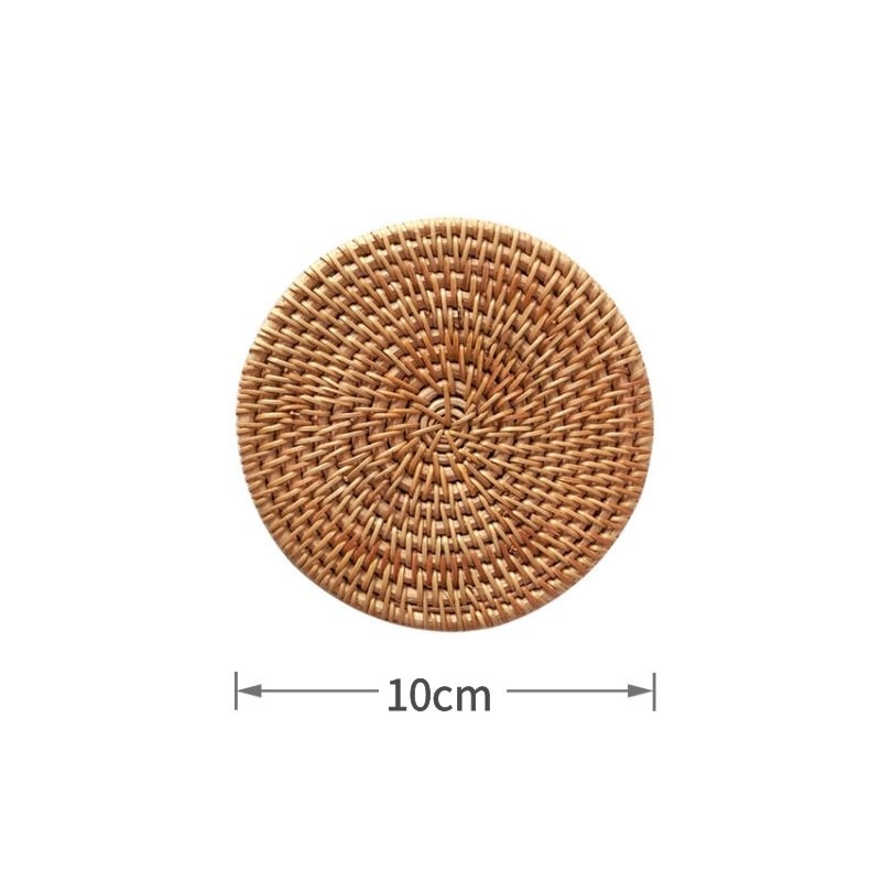 Line Cup Mat Round Natural Rattan,Hand Woven Hot Insulation Placemats Table Padding Kitchen Decoration Accessories