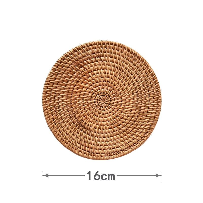 Line Cup Mat Round Natural Rattan,Hand Woven Hot Insulation Placemats Table Padding Kitchen Decoration Accessories
