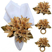 Maison Charlo Set of 4 Caramel Lilies Flower Celebration Napkin Rings