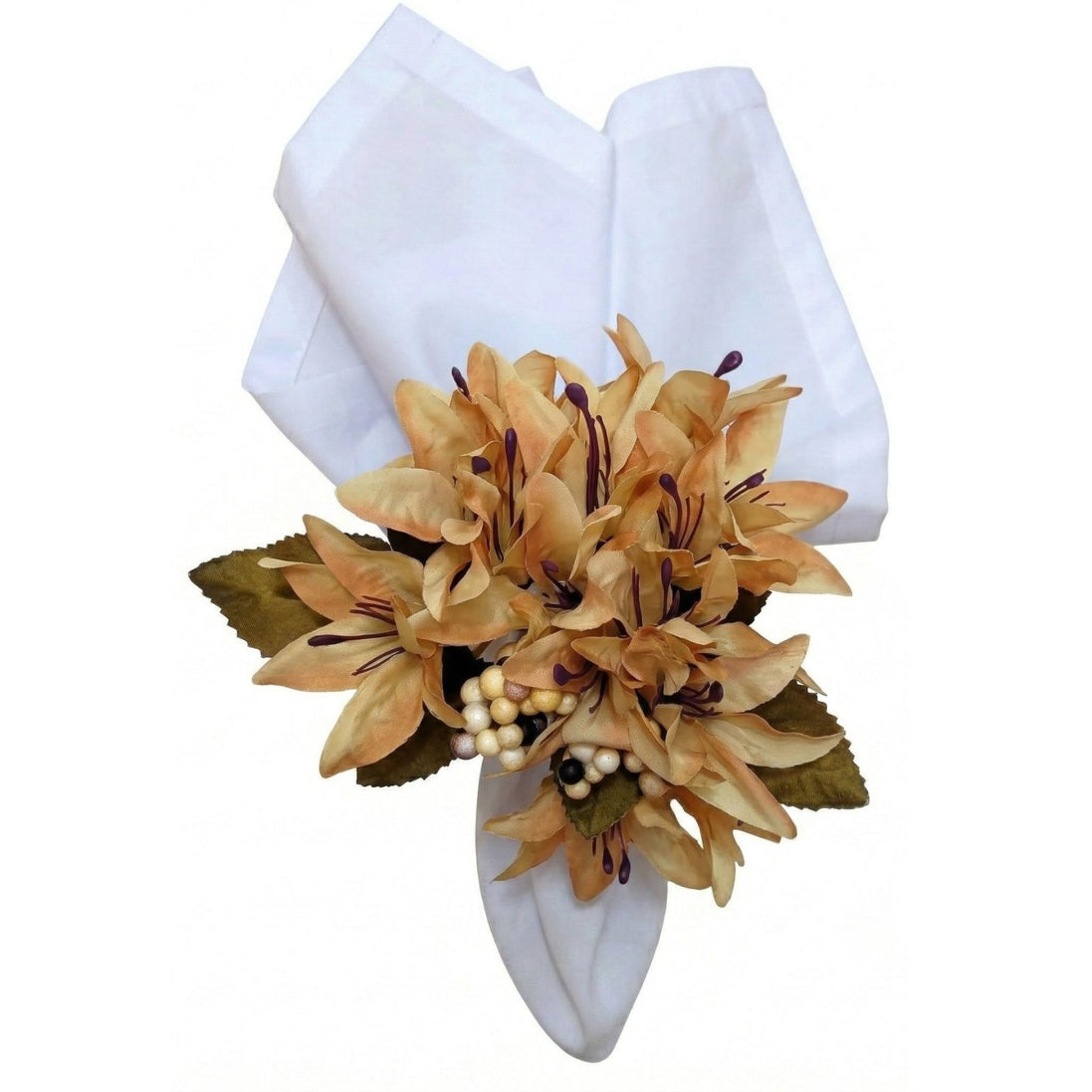 Maison Charlo Set of 4 Caramel Lilies Flower Celebration Napkin Rings