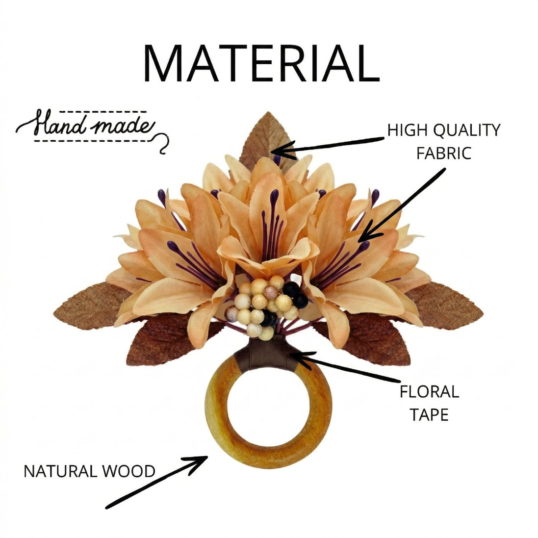 Maison Charlo Set of 4 Caramel Lilies Flower Celebration Napkin Rings