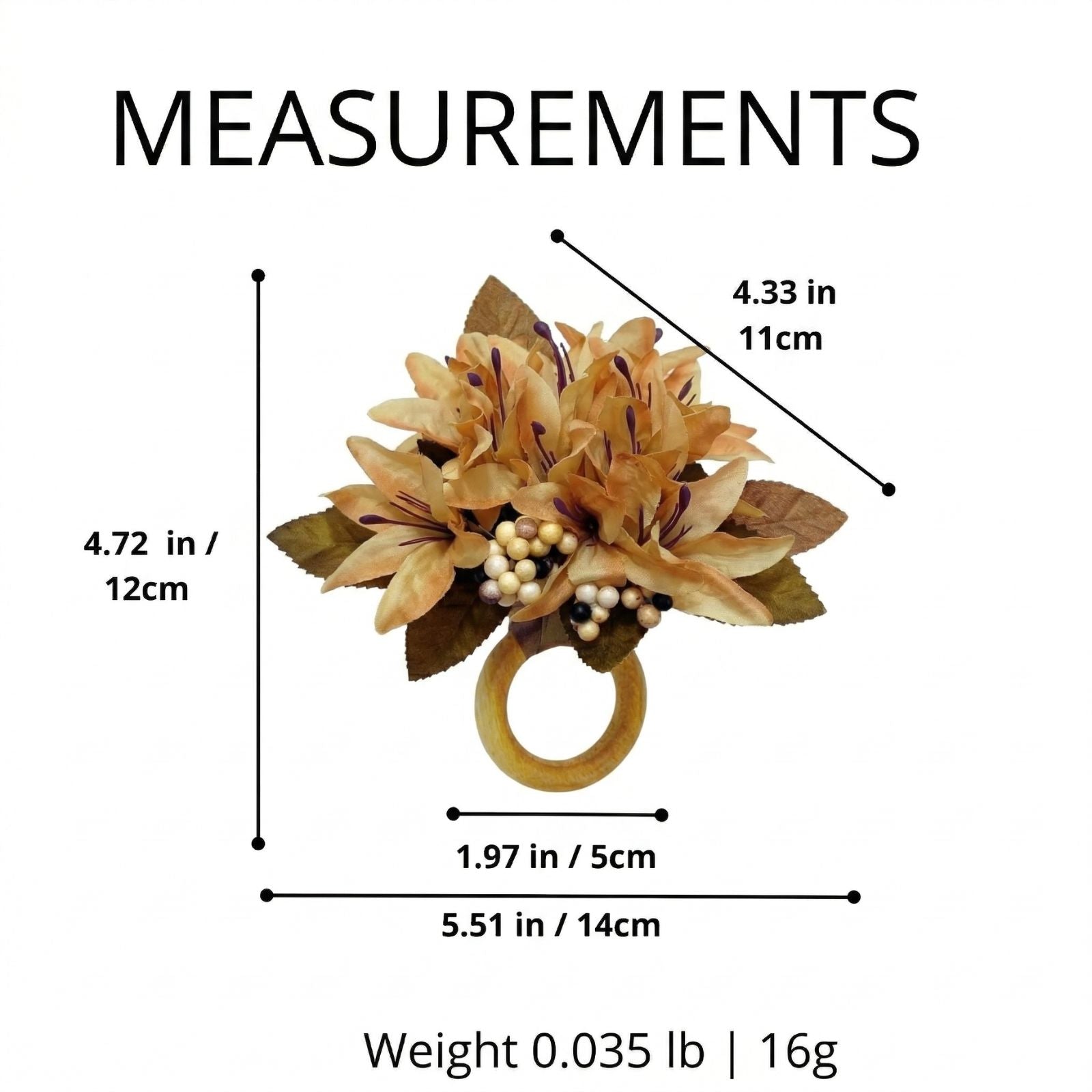 Maison Charlo Set of 4 Caramel Lilies Flower Celebration Napkin Rings