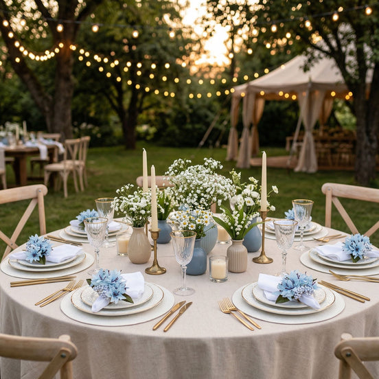 Anéis de Guardanapo Maison Charlo Celebração de Flores Lírios Azul Gelo Conjunto com 4