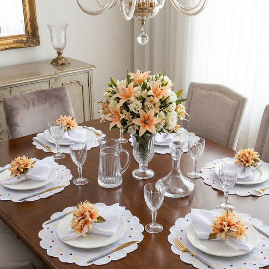 Argolas de Guardanapo Maison Charlo Celebração com Lírios Creme – Conjunto de 4