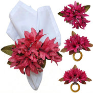 Maison Charlo Conjunto de 4 Anéis de Guardanapo de Flores Lírios Rosa Celebração