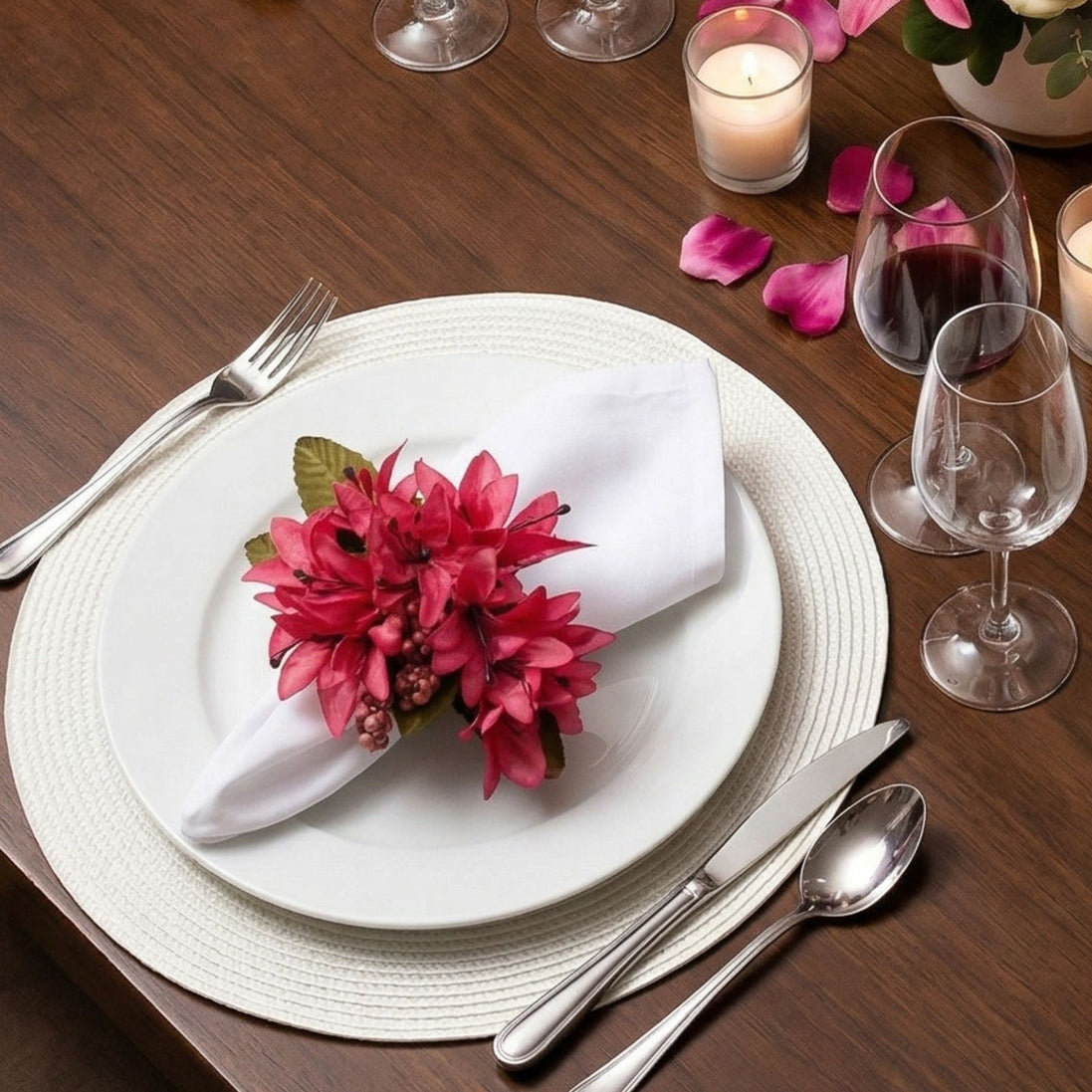 Maison Charlo Conjunto de 4 Anéis de Guardanapo de Flores Lírios Rosa Celebração