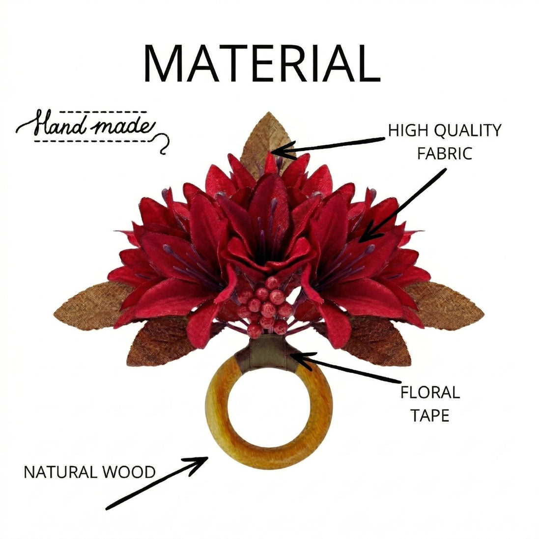 Maison Charlo Set of 4 Red Lilies Flower Celebration Napkin Rings