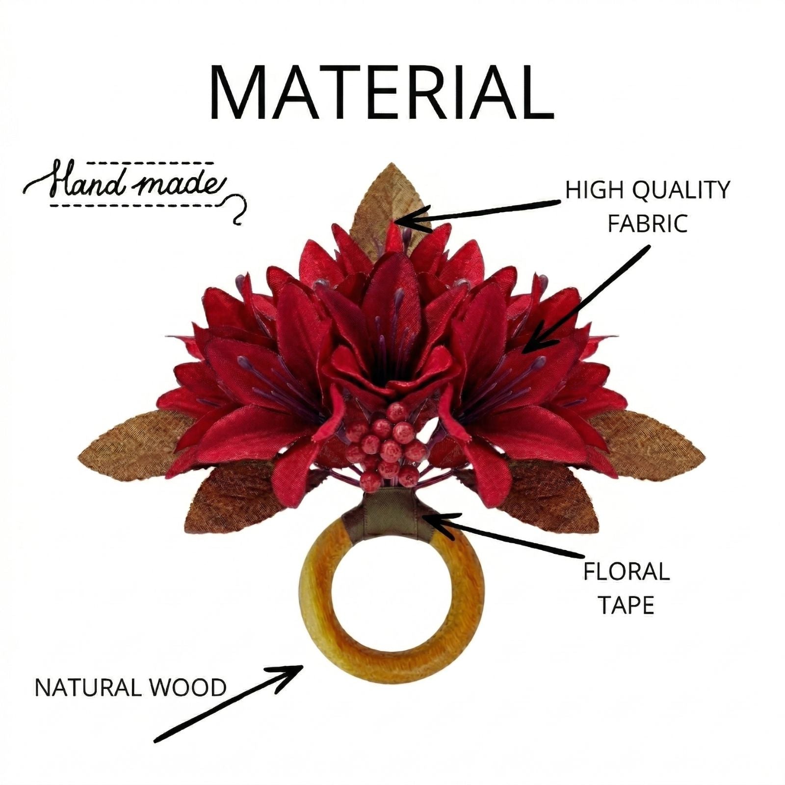Maison Charlo Set of 4 Red Lilies Flower Celebration Napkin Rings