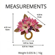 Maison Charlo Set of 4 Rose Pink Lilies Flower Celebration Napkin Rings