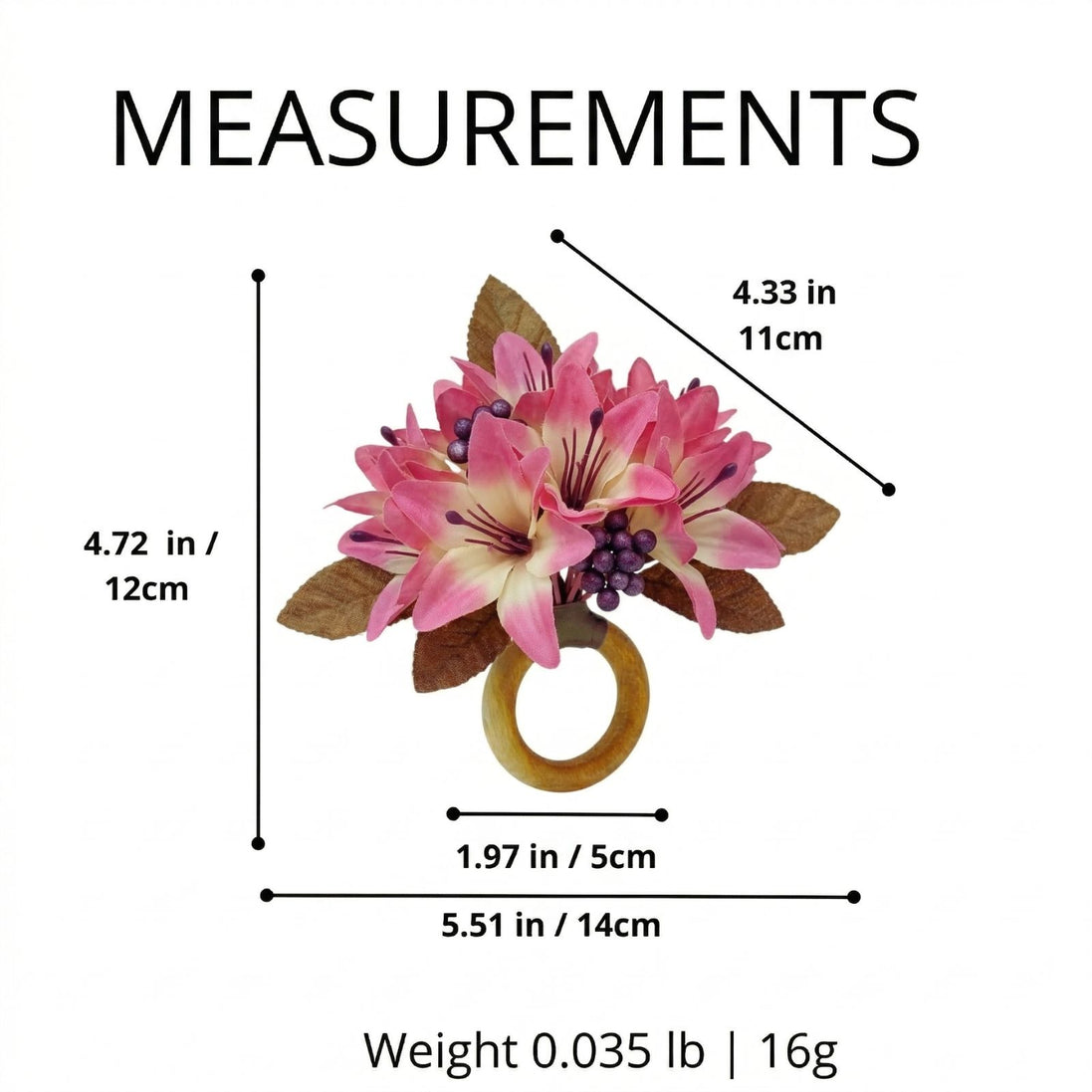Maison Charlo Set of 4 Rose Pink Lilies Flower Celebration Napkin Rings