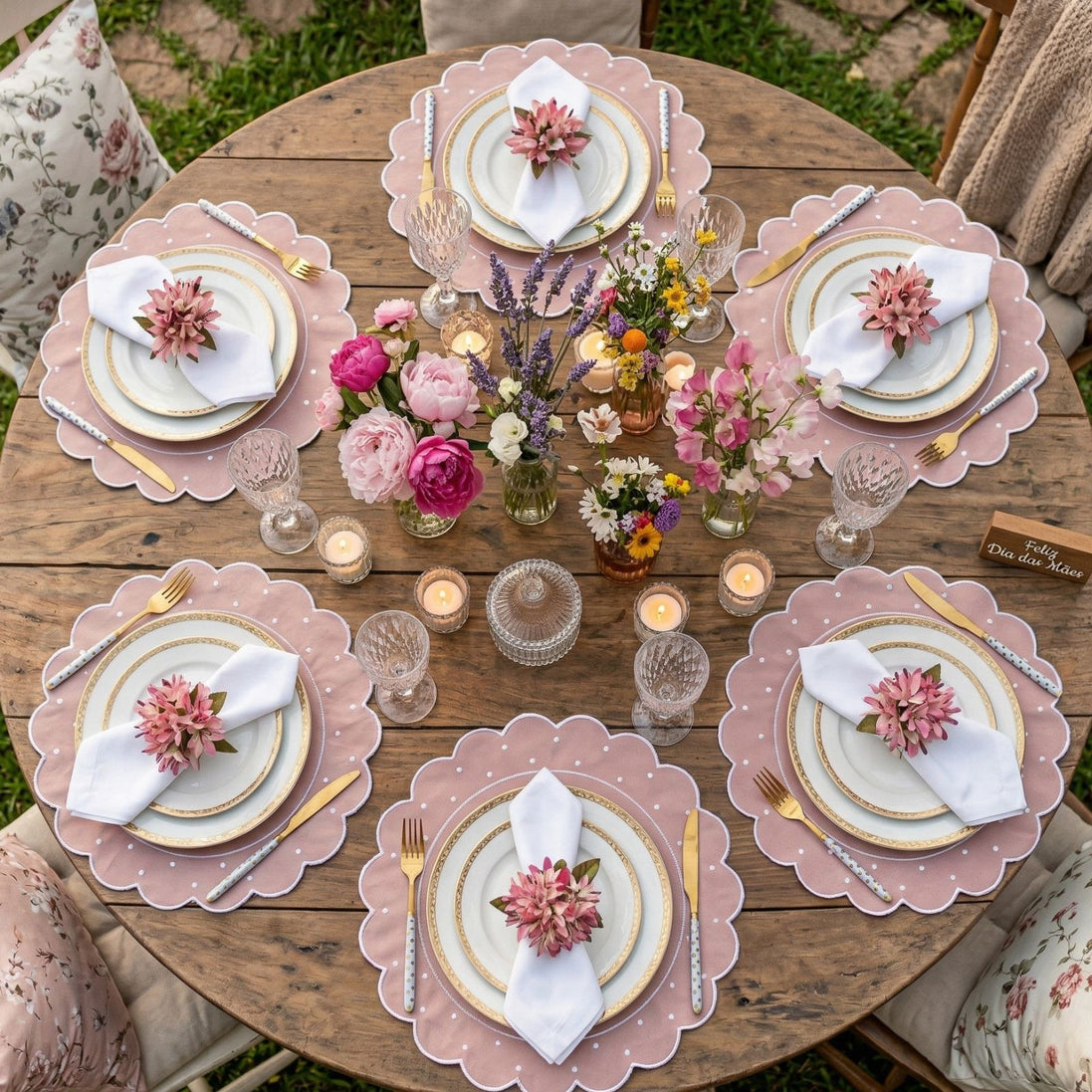 Maison Charlo Set of 4 Rose Pink Lilies Flower Celebration Napkin Rings
