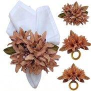 Maison Charlo Set of 4 Salmon Vintage Lilies Flower Celebration Napkin Rings