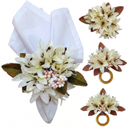 Maison Charlo Set of 4 Off White Lilies Flower Celebration Napkin Rings