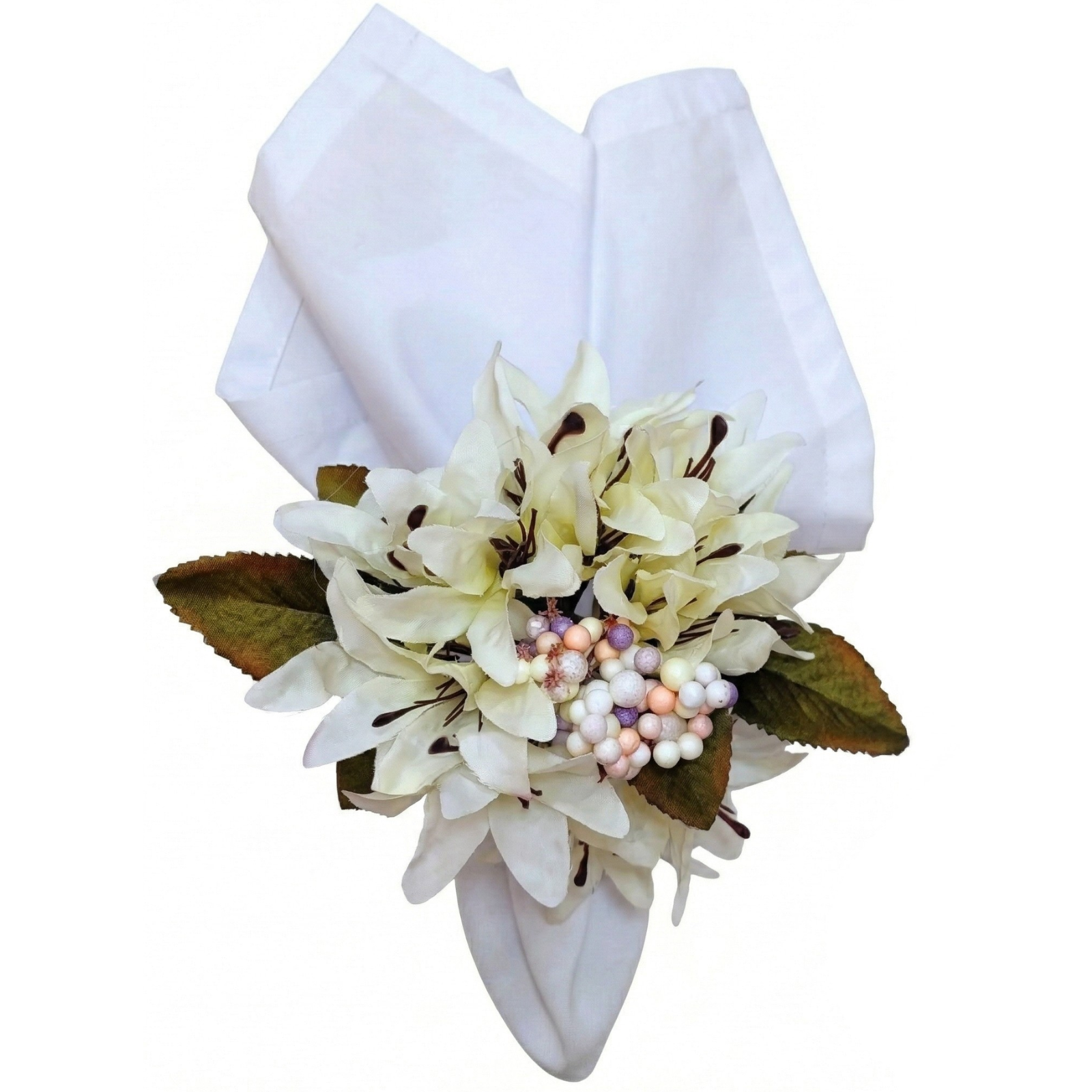 Maison Charlo Set of 4 Off White Lilies Flower Celebration Napkin Rings