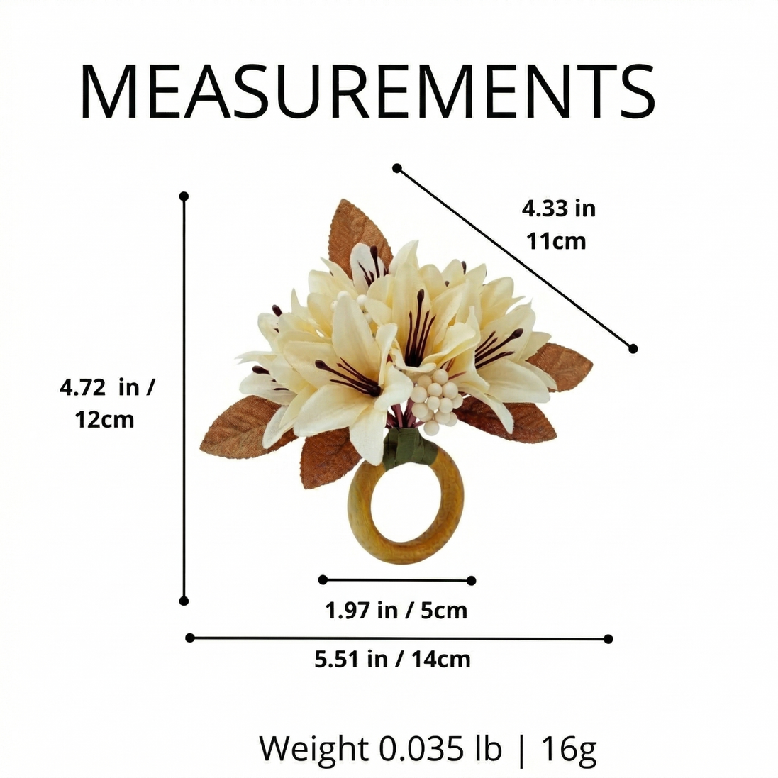 Maison Charlo Set of 4 Off White Lilies Flower Celebration Napkin Rings