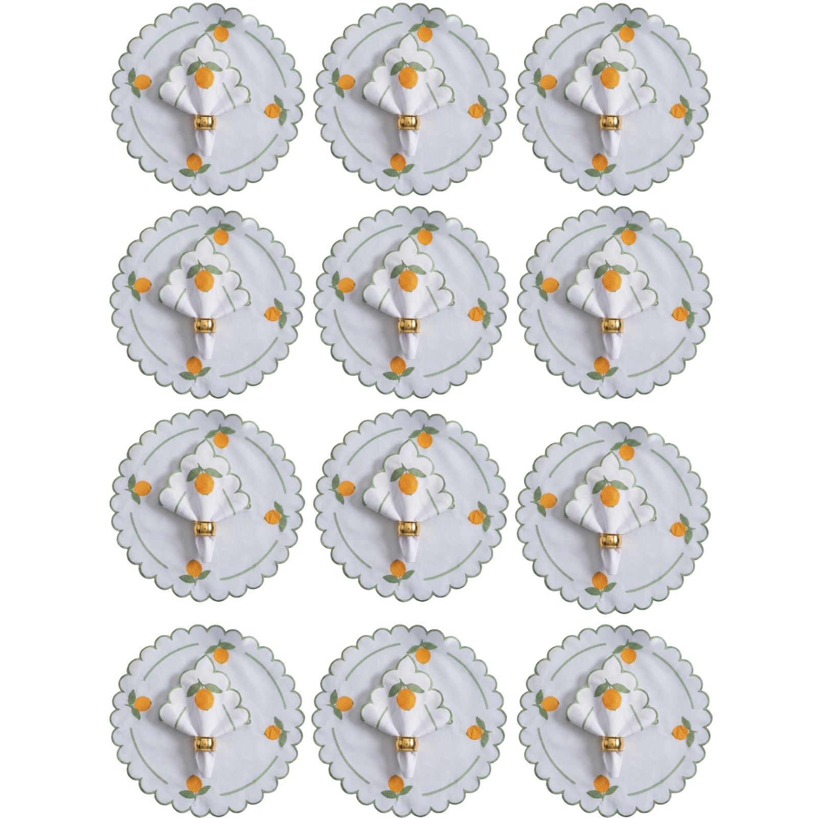 24-Piece Lemon Placemat & Napkin Set for 12 – Embroidered Sicilian Lemon Table Decor 19.7 x 13.8 in