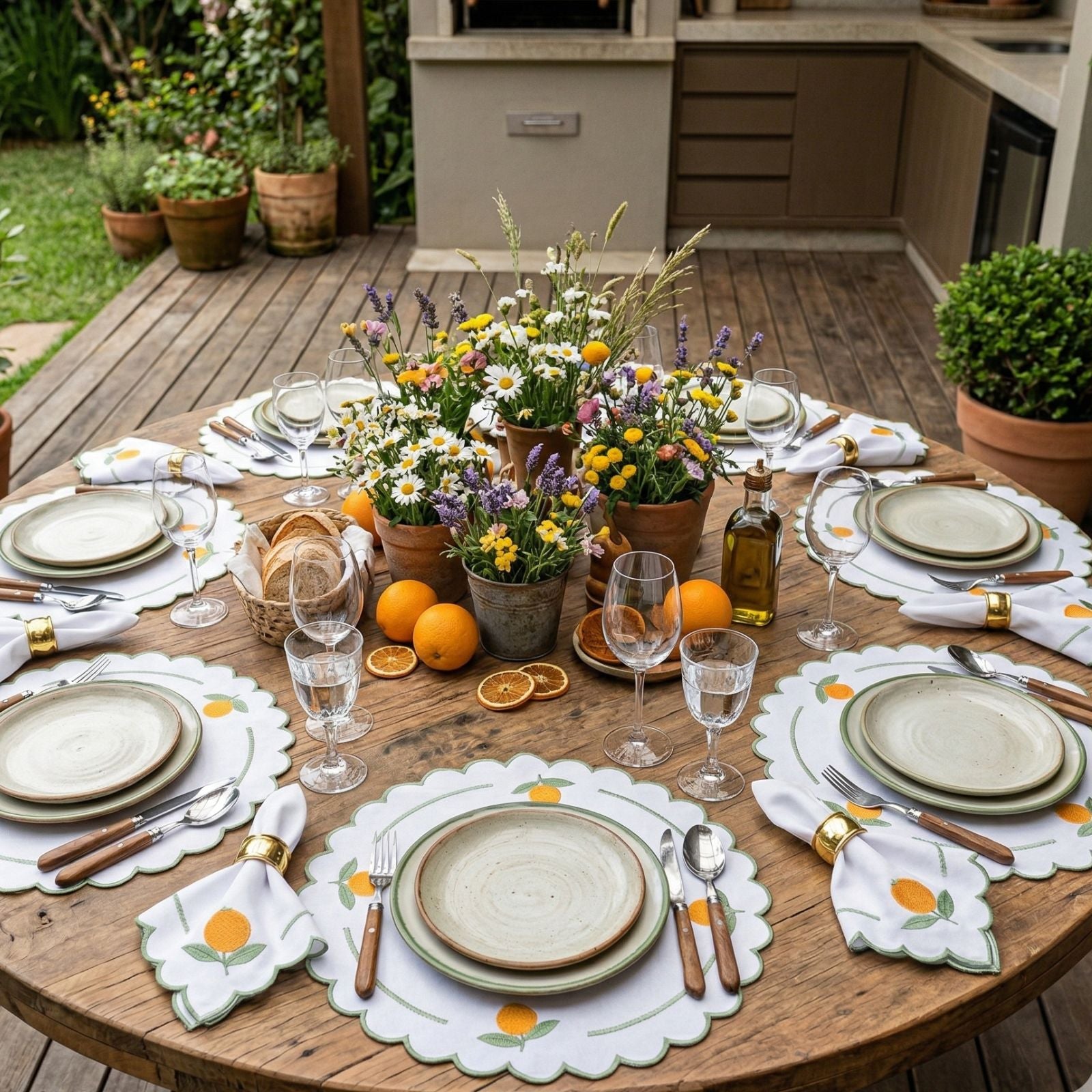 24-Piece Lemon Placemat & Napkin Set for 12 – Embroidered Sicilian Lemon Table Decor 19.7 x 13.8 in
