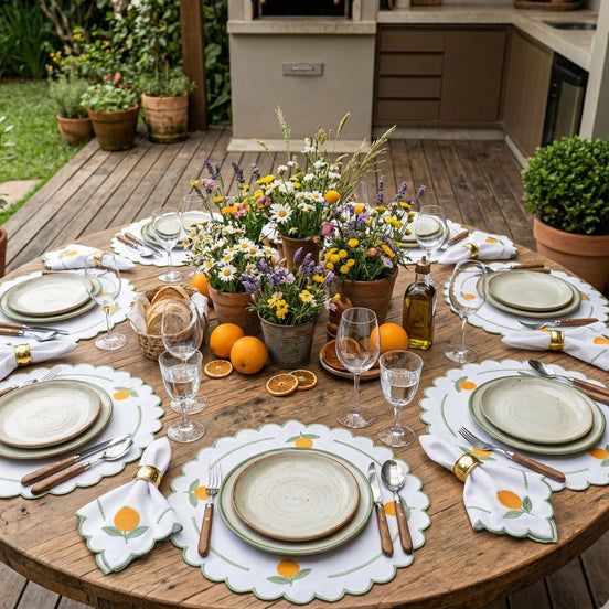24-Piece Lemon Placemat & Napkin Set for 12 – Embroidered Sicilian Lemon Table Decor 19.7 x 13.8 in