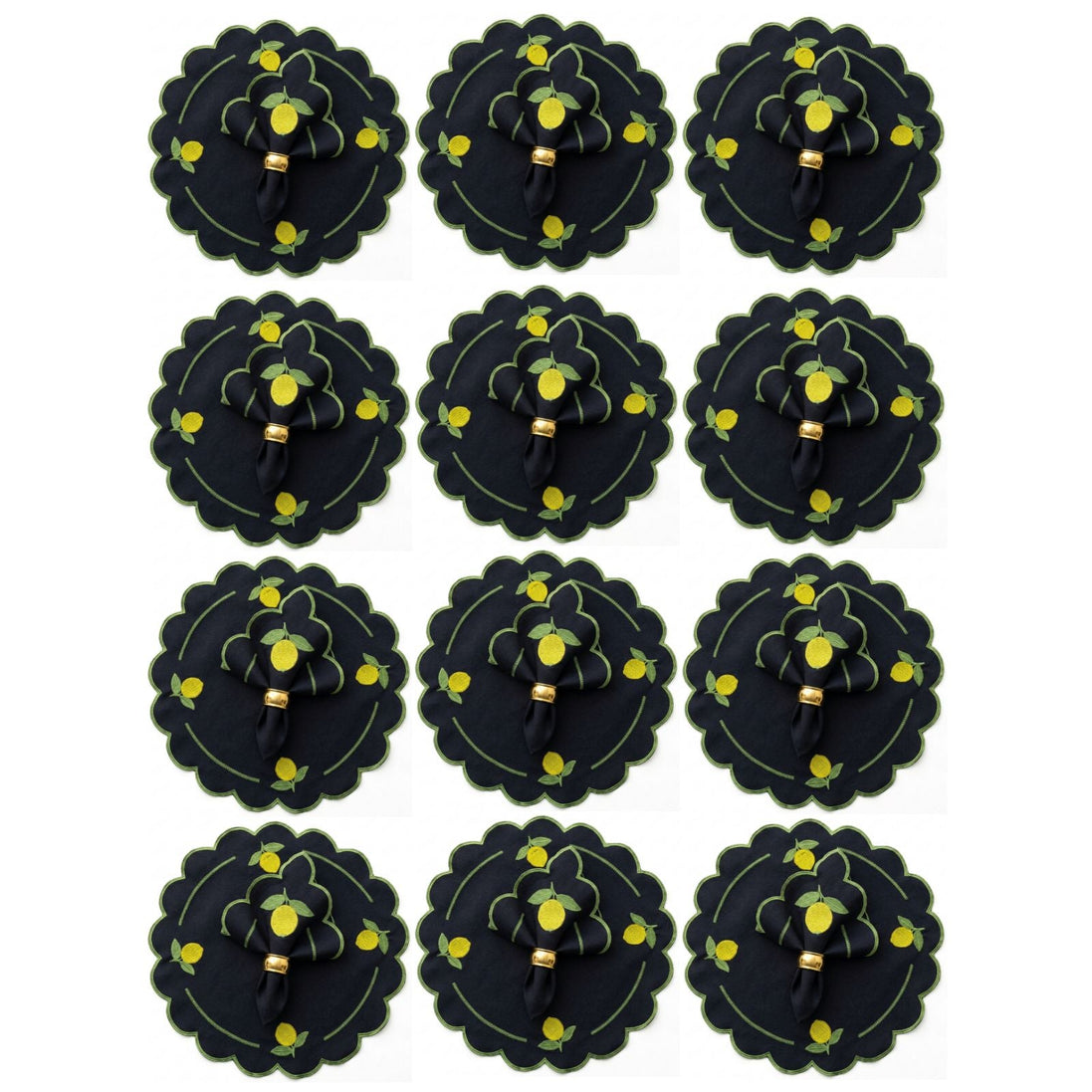 24-Piece Lemon Placemat & Napkin Set for 12 – Embroidered Sicilian Lemon Table Decor 19.7 x 13.8 in