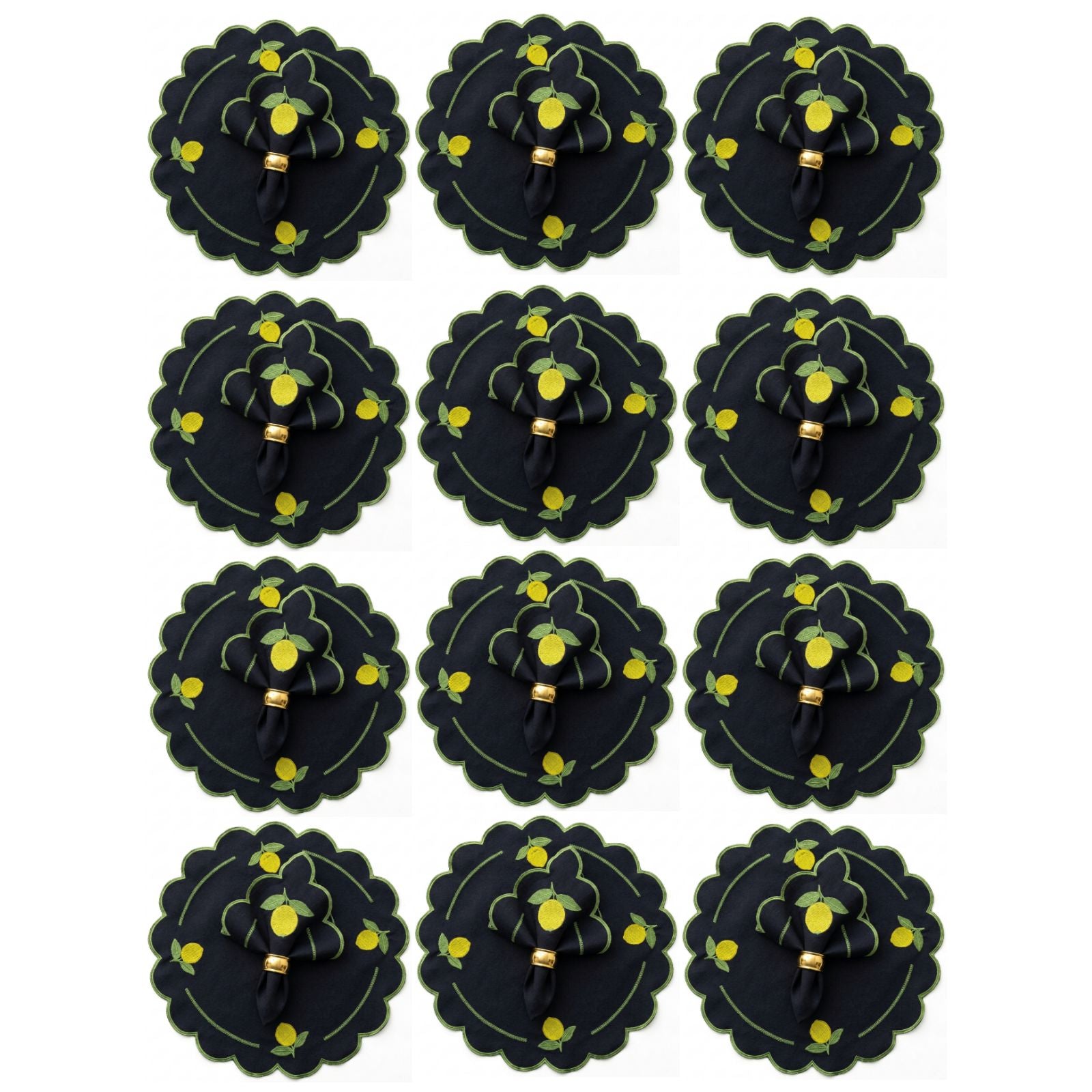 24-Piece Lemon Placemat & Napkin Set for 12 – Embroidered Sicilian Lemon Table Decor 19.7 x 13.8 in