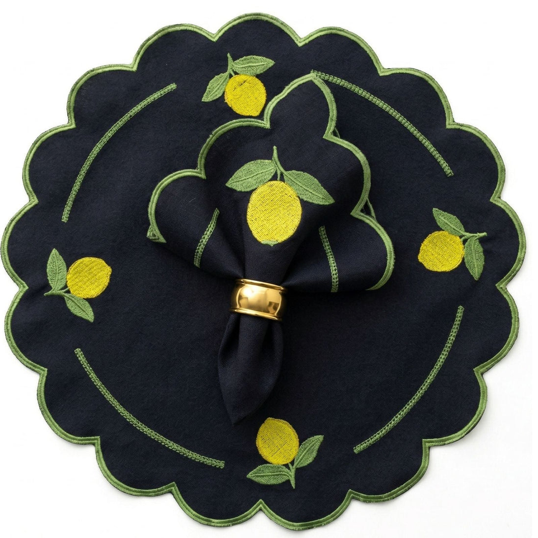 24-Piece Lemon Placemat & Napkin Set for 12 – Embroidered Sicilian Lemon Table Decor 19.7 x 13.8 in