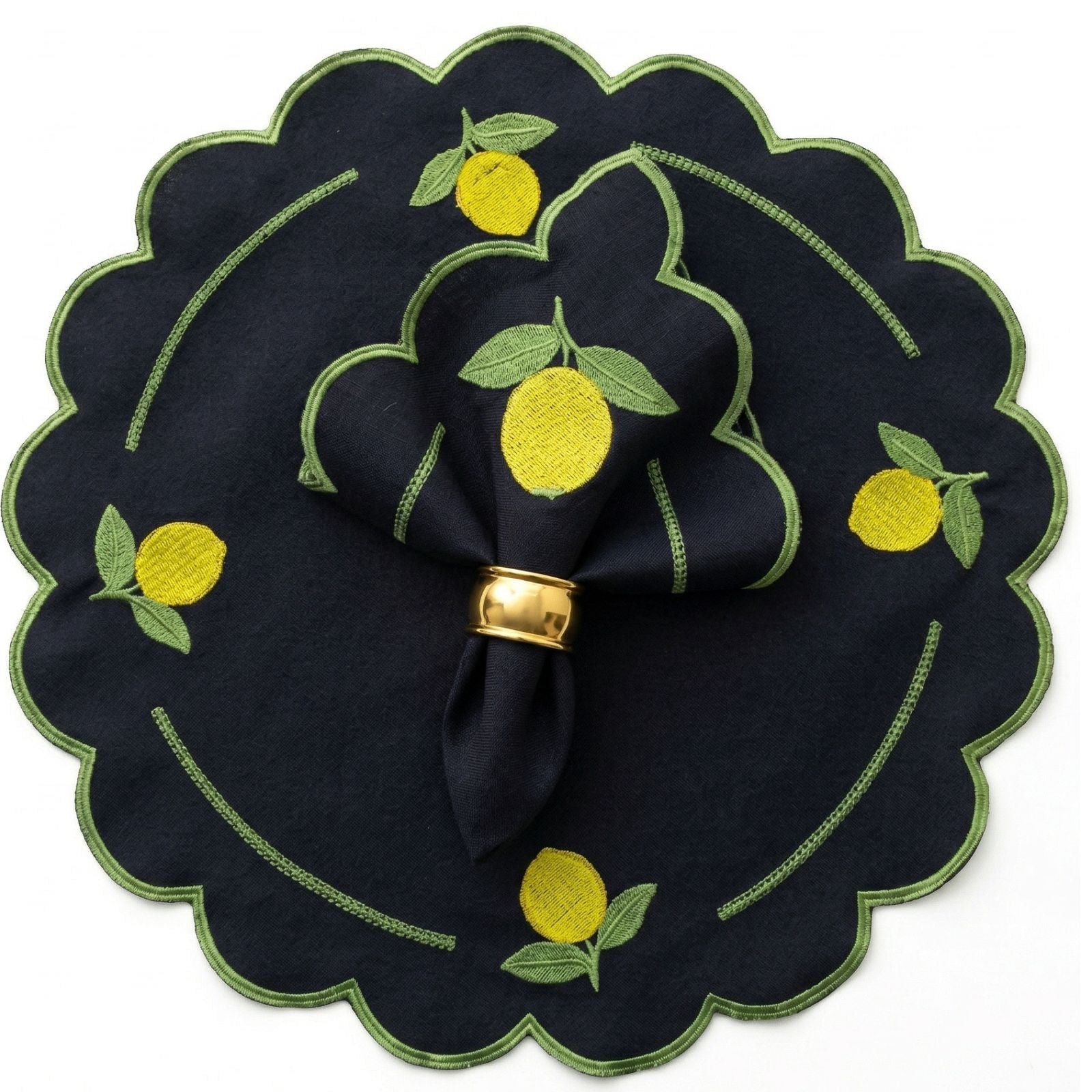 24-Piece Lemon Placemat & Napkin Set for 12 – Embroidered Sicilian Lemon Table Decor 19.7 x 13.8 in