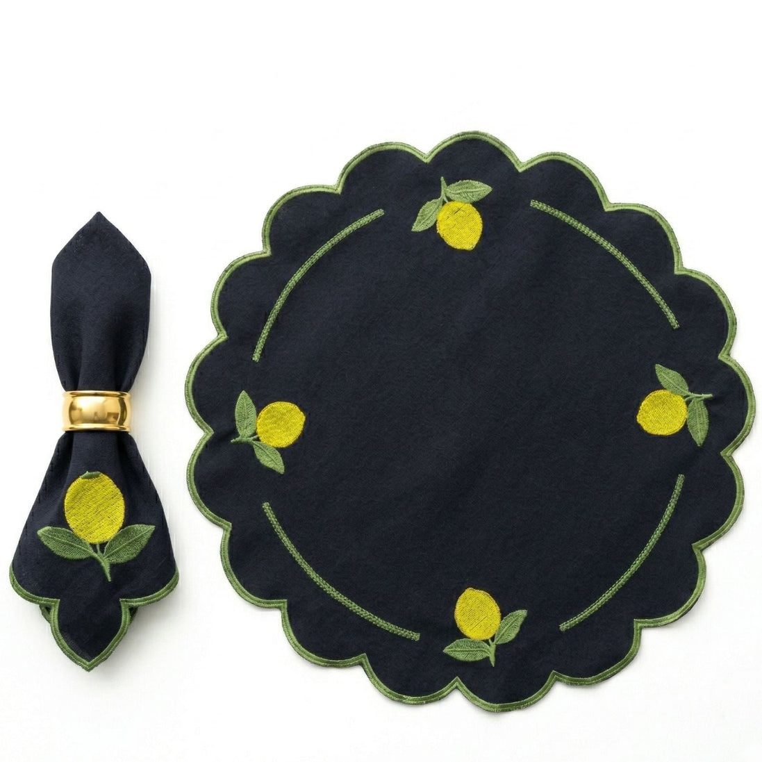 24-Piece Lemon Placemat & Napkin Set for 12 – Embroidered Sicilian Lemon Table Decor 19.7 x 13.8 in