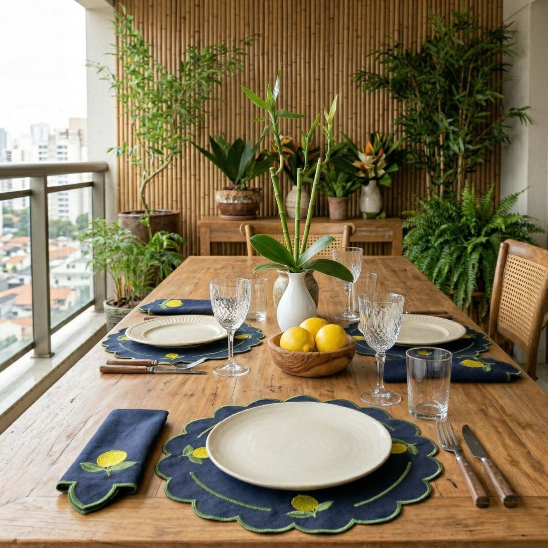 24-Piece Lemon Placemat & Napkin Set for 12 – Embroidered Sicilian Lemon Table Decor 19.7 x 13.8 in