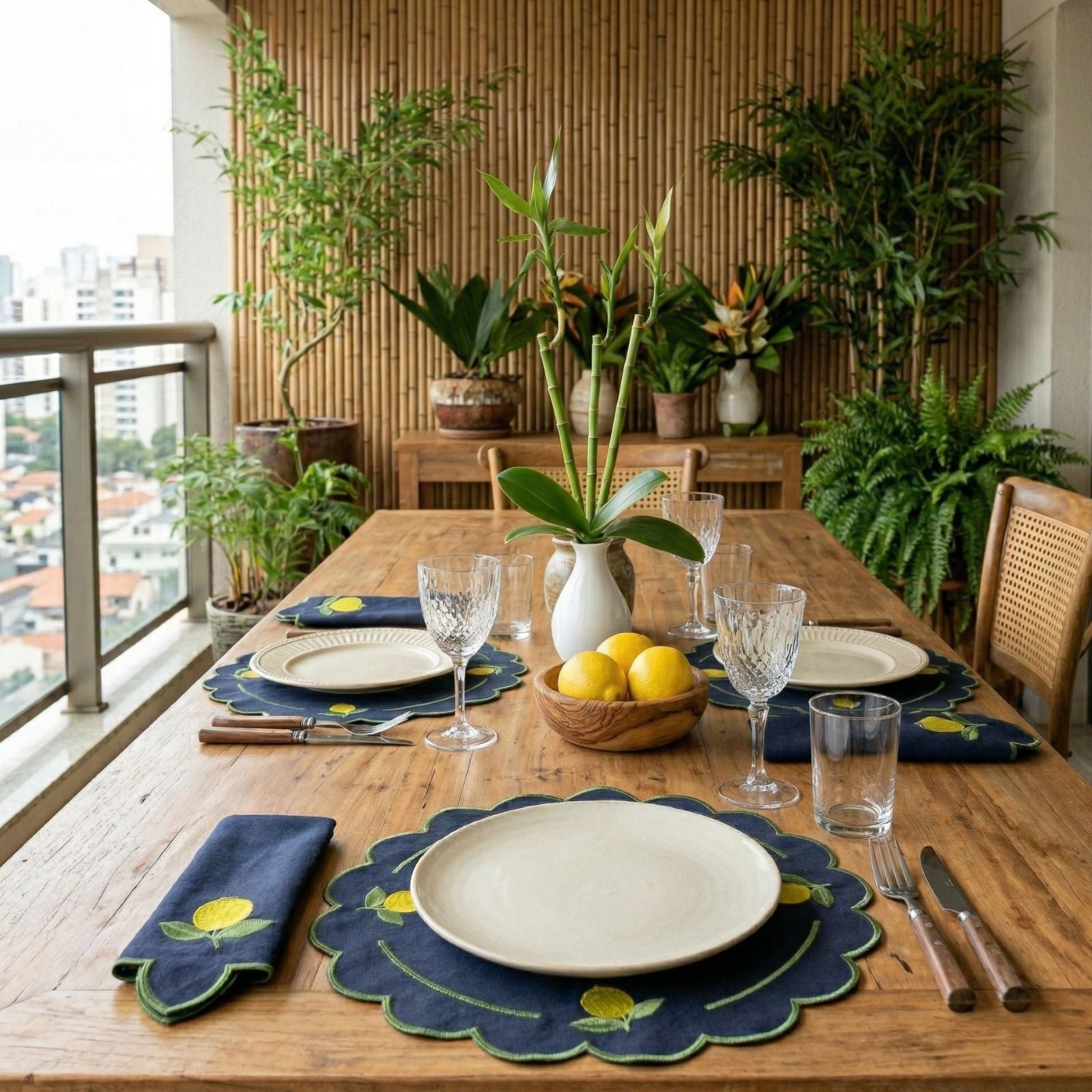 24-Piece Lemon Placemat & Napkin Set for 12 – Embroidered Sicilian Lemon Table Decor 19.7 x 13.8 in