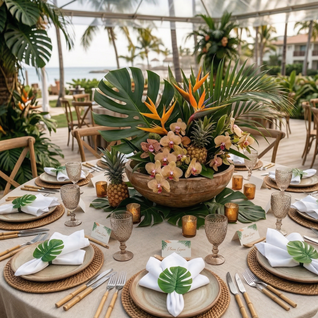 Charlo's Set 4 Green Monstera Leaf Tropical Napkin Rings Ecofriendly Pack for dining table decor