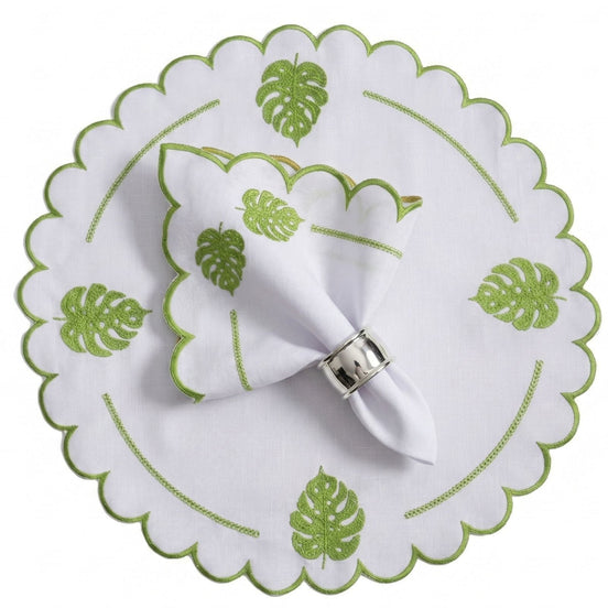 24-Piece Monstera Leaf Placemat & Napkin Set for 12 – Embroidered Tropical Table Decor 19.7 x 13.8 in