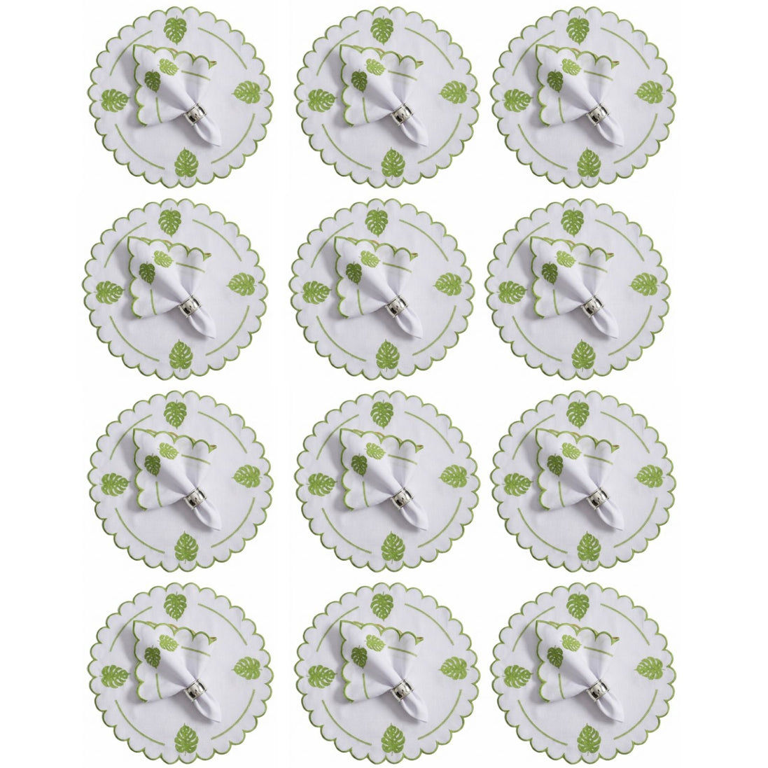 24-Piece Monstera Leaf Placemat & Napkin Set for 12 – Embroidered Tropical Table Decor 19.7 x 13.8 in
