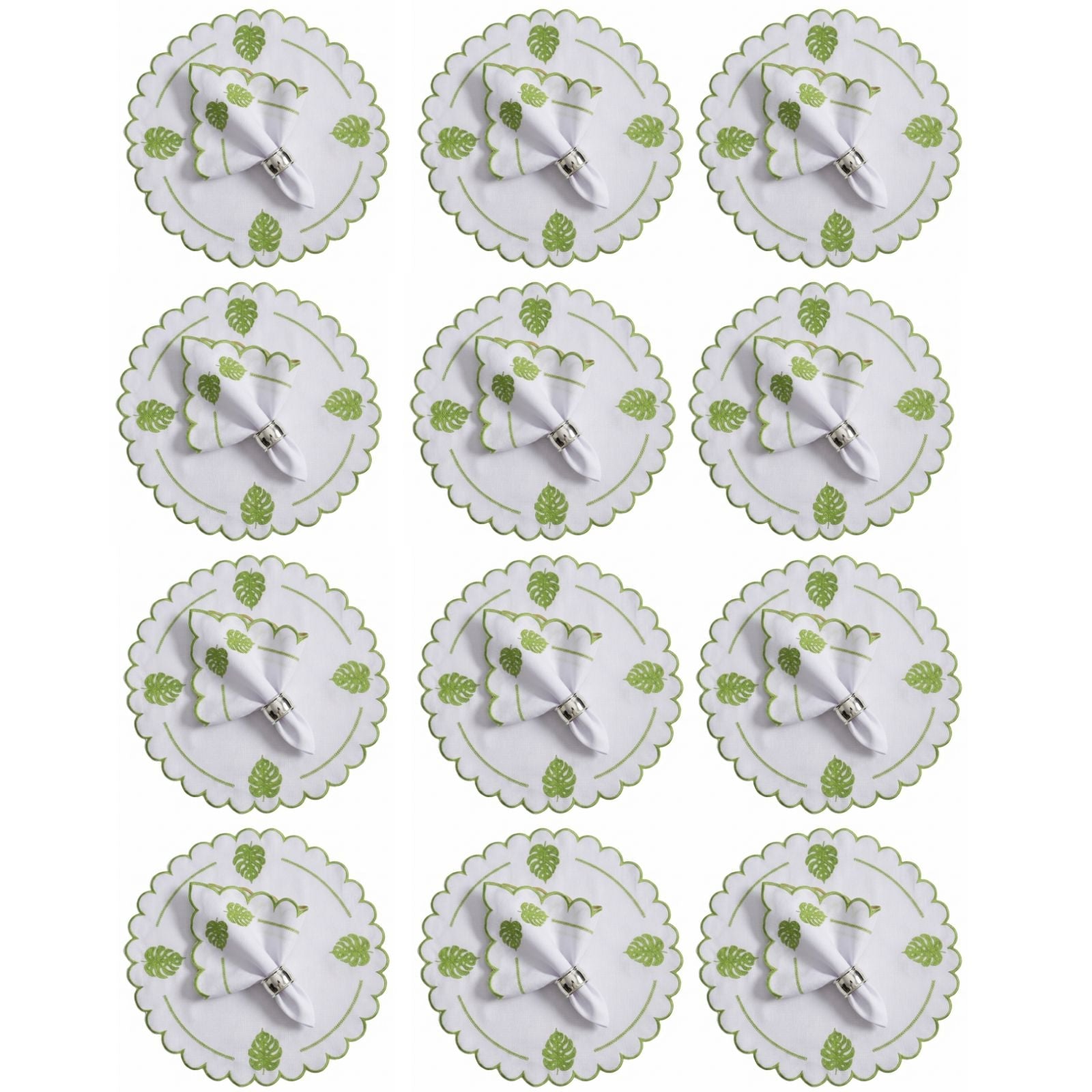 24-Piece Monstera Leaf Placemat & Napkin Set for 12 – Embroidered Tropical Table Decor 19.7 x 13.8 in