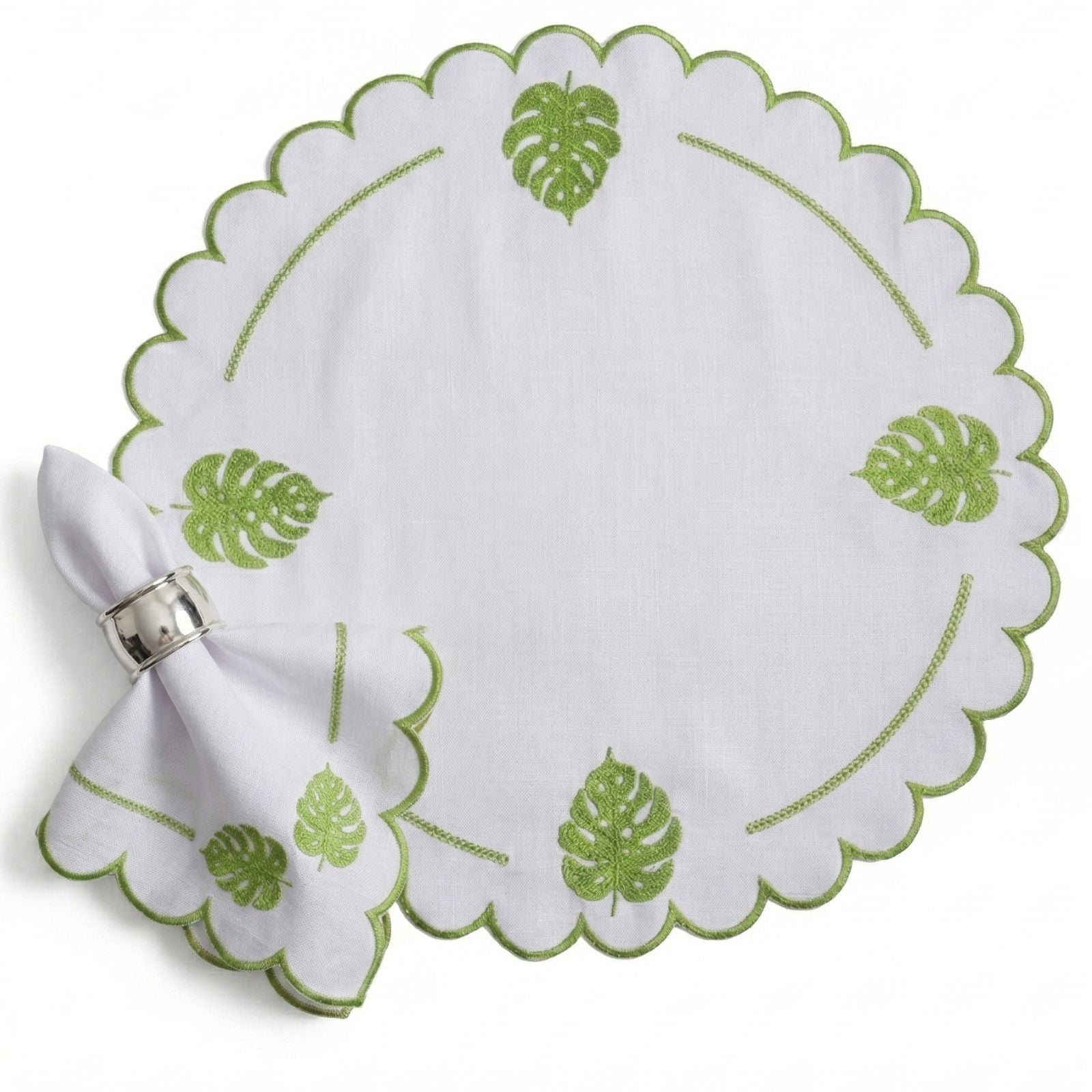 24-Piece Monstera Leaf Placemat & Napkin Set for 12 – Embroidered Tropical Table Decor 19.7 x 13.8 in