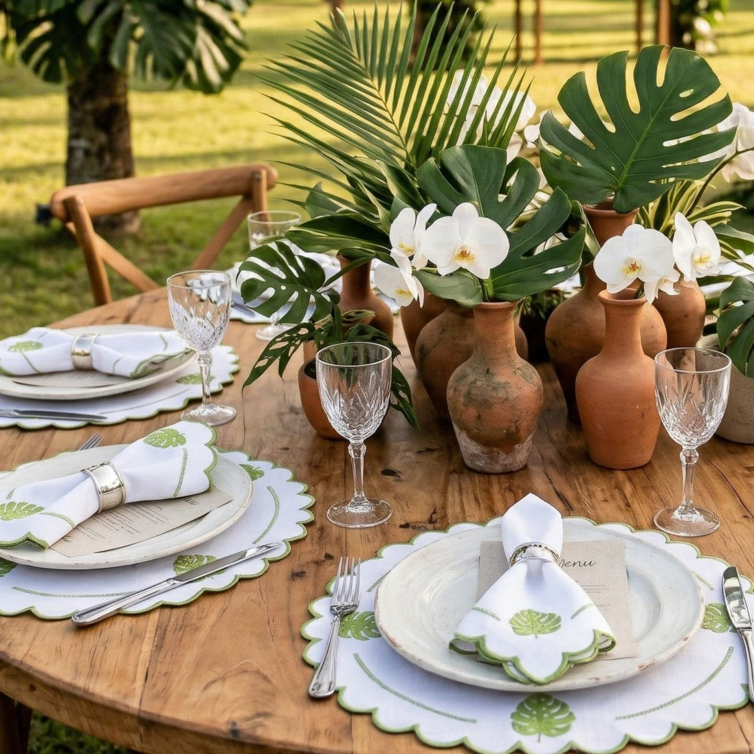 24-Piece Monstera Leaf Placemat & Napkin Set for 12 – Embroidered Tropical Table Decor 19.7 x 13.8 in