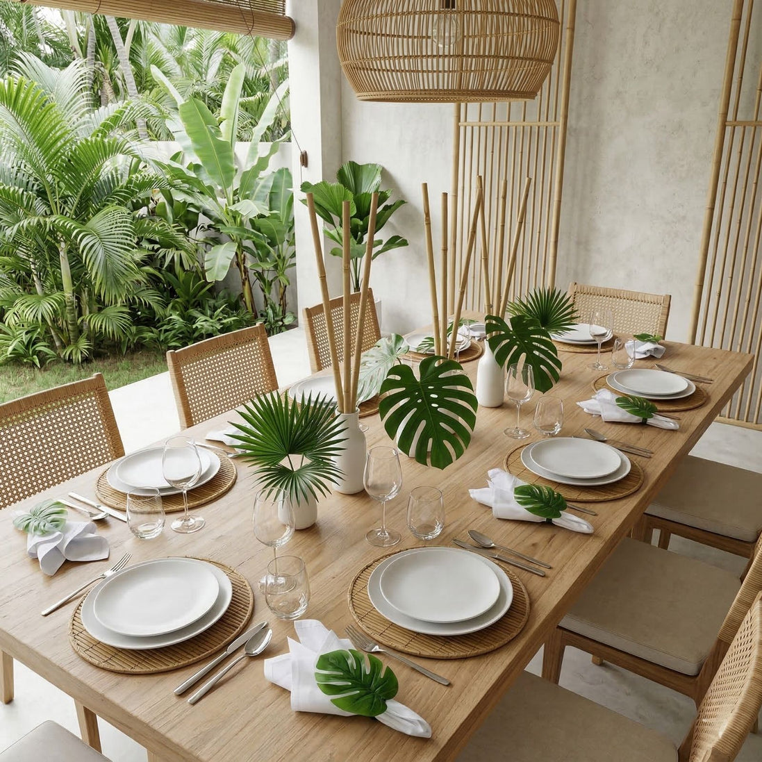 Charlo's Set 4 Green Monstera Leaf Tropical Napkin Rings Ecofriendly Pack for dining table decor