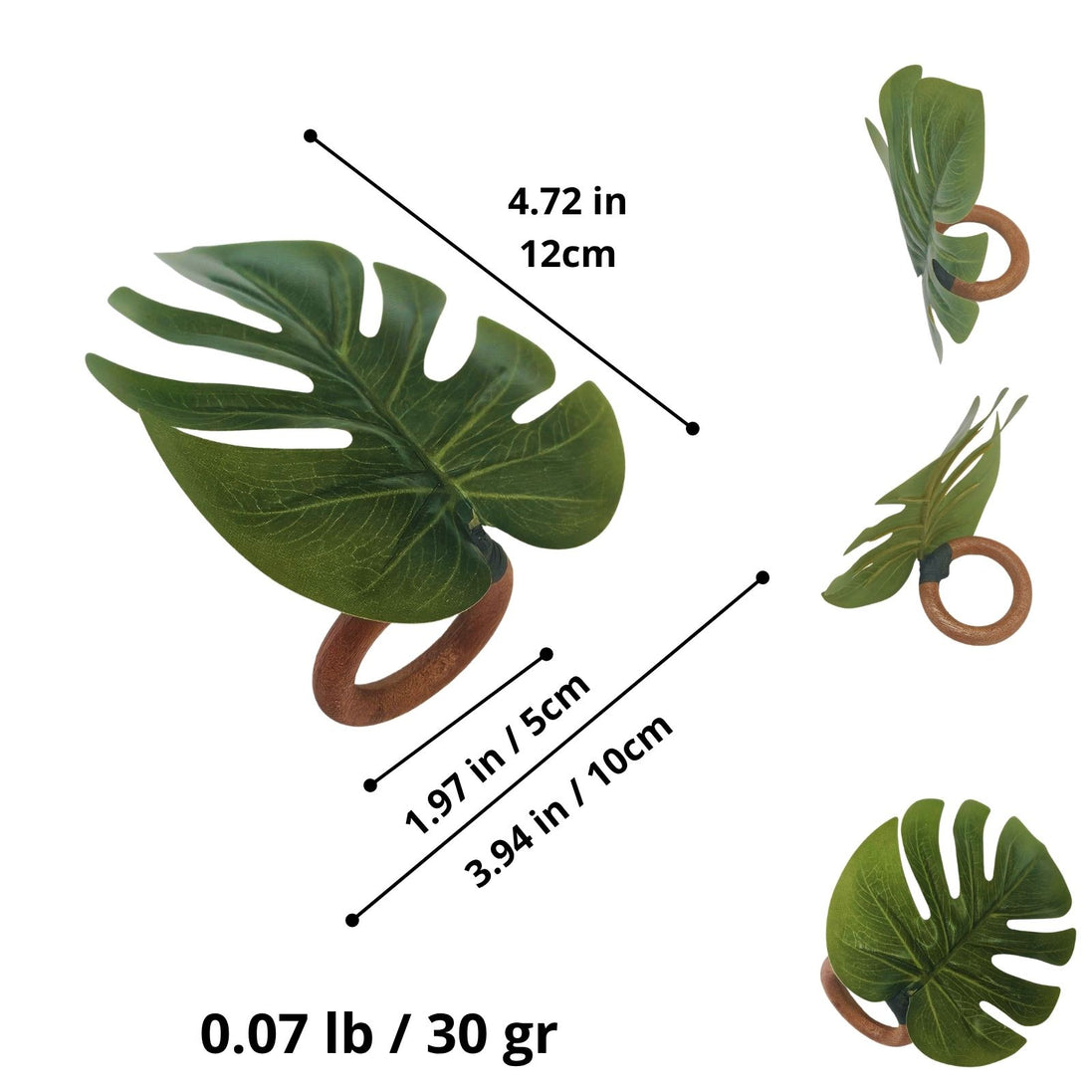 Charlo's Set 4 Green Monstera Leaf Tropical Napkin Rings Ecofriendly Pack for dining table decor
