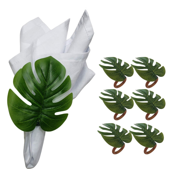 Charlo's Set 6 Green Monstera Leaf Tropical Napkin Rings Ecofriendly Pack for dining table decor