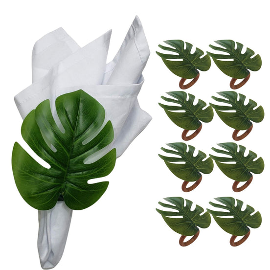 Charlo's Set 8 Green Monstera Leaf Tropical Napkin Rings Ecofriendly Pack for dining table decor