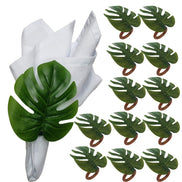 Charlo's Set 12 Green Monstera Leaf Tropical Napkin Rings Ecofriendly Pack for dining table decor